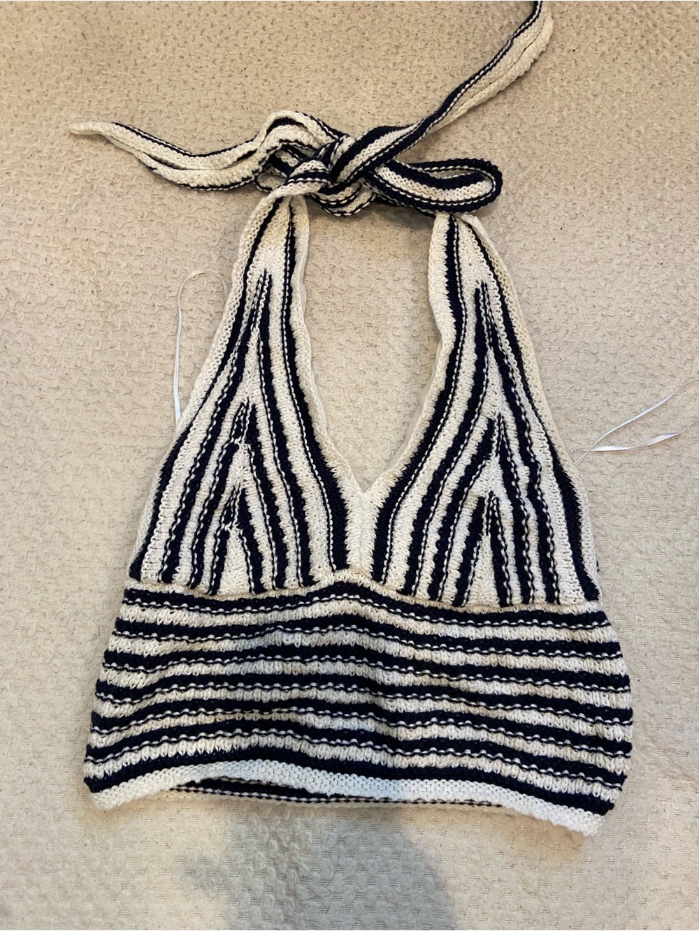 Hollister Navy and White Striped Knit Halter